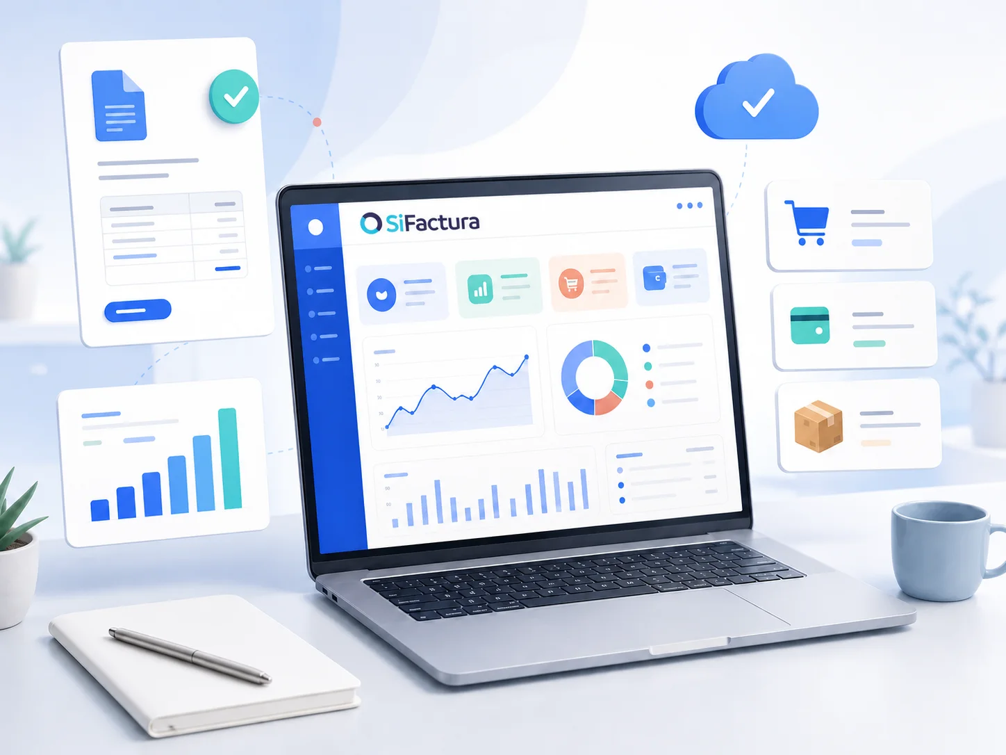 Software ERP y facturación electrónica SiFactura con dashboard de ventas, compras, stock y reportes