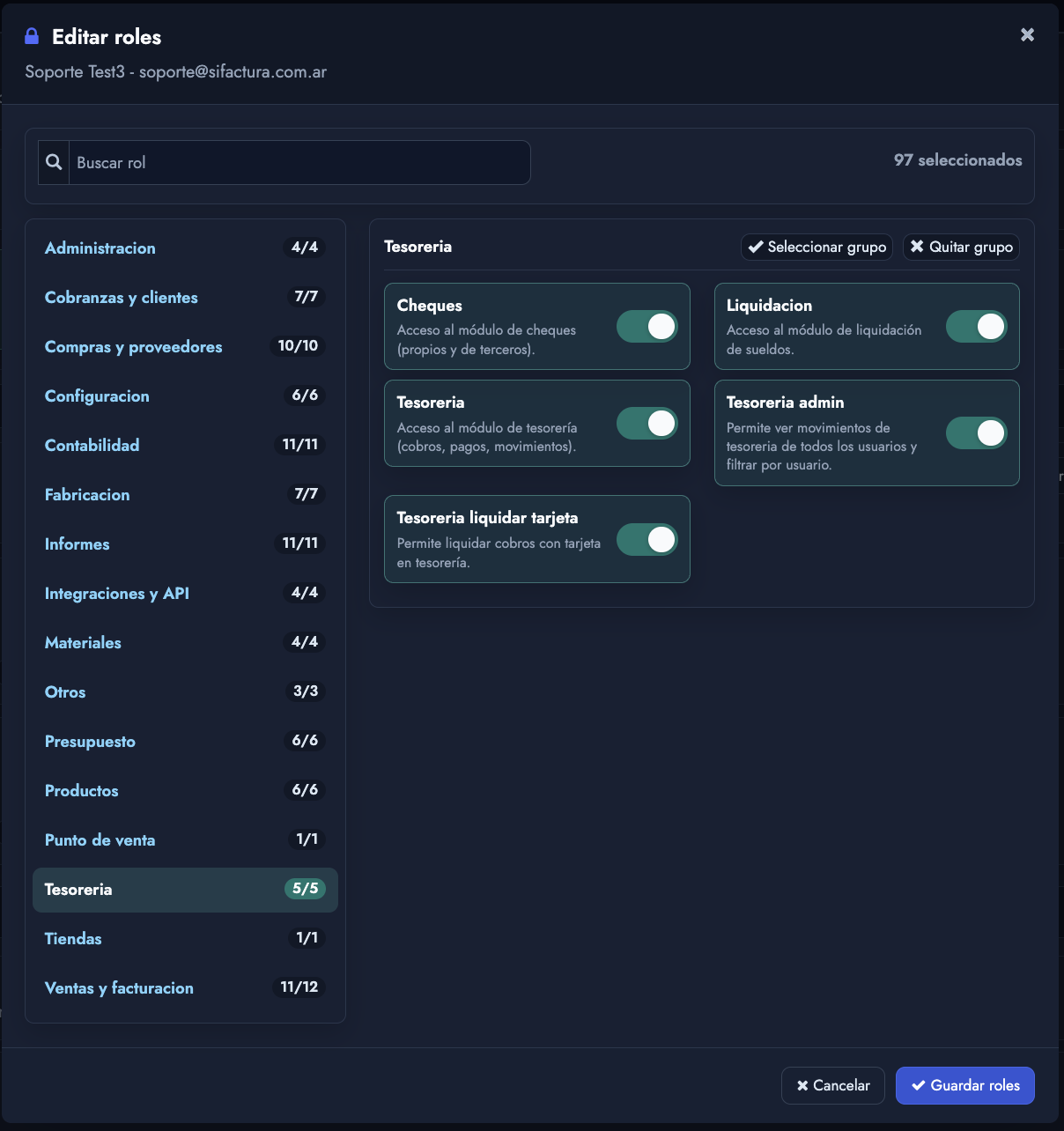 Configuración de usuarios y roles en SiFactura