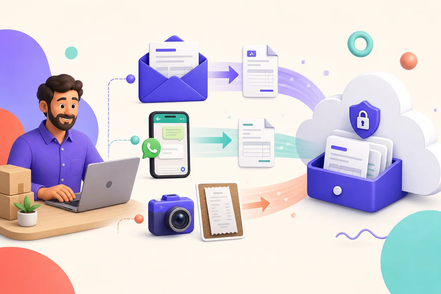 Proveedor enviando una factura PDF o imagen por email y WhatsApp a SiFactura