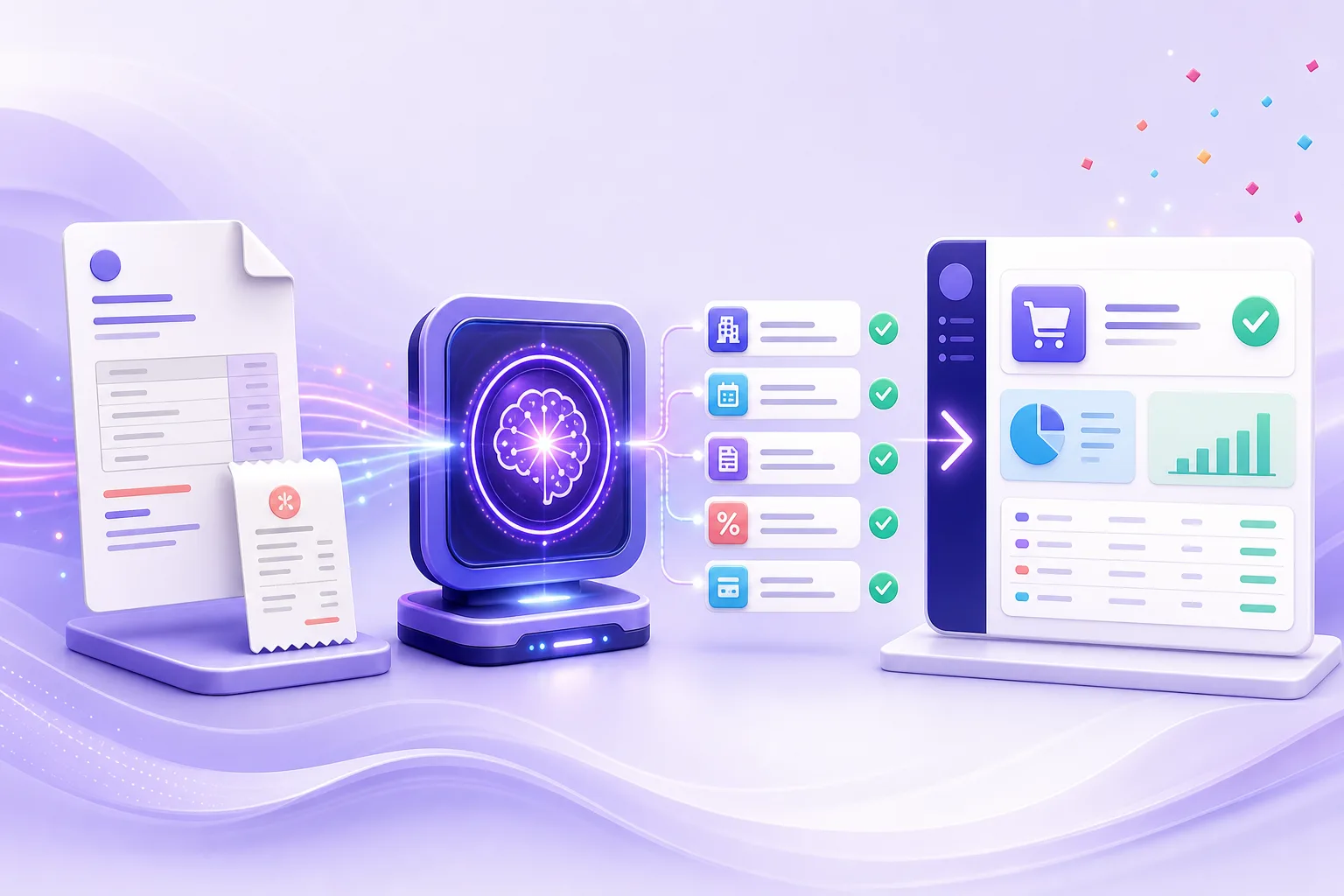 Inteligencia artificial leyendo una factura y creando automáticamente el registro de compra